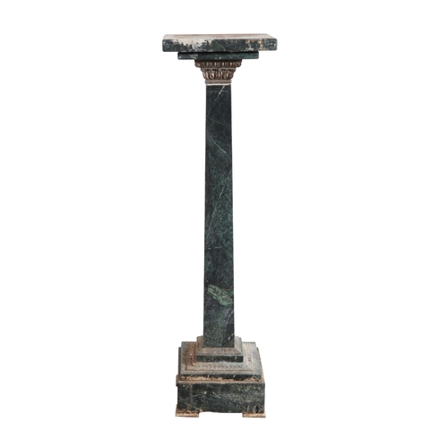 109 - AN EMPIRE STYLE GREEN MARBLE TORCHERE the square top over a plain square column, with gilt metal com... 