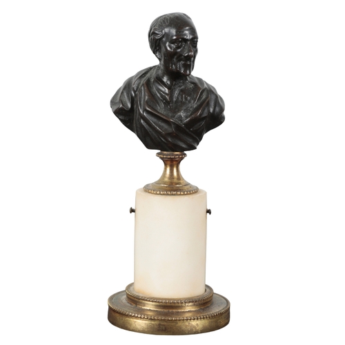 114 - A PAIR OF FRENCH BRONZE BUSTS 20th century, depicting Voltaire and Rousseau, on marble plinths to tu... 