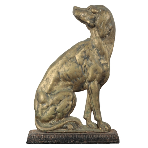 123 - A BRASS DOORSTOP IN THE FORM OF A HOUND 19th century, on a cast iron base, 32cm high x 22cm wide, to... 