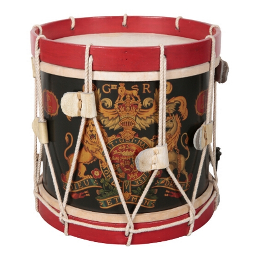 140 - 1ST REGIMENT OF FOOT: A REGIMENTAL DRUM hand painted with the royal coat of arms, 40cm high x 39cm w... 