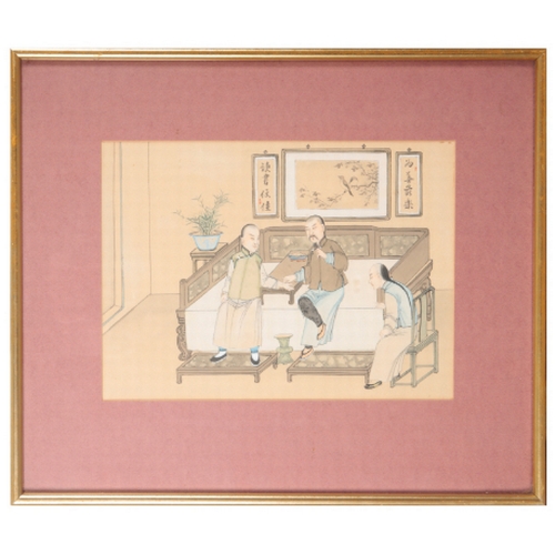 200 - A SERIES OF SIX CHINESE WATERCOLOURS 18th/19th century, predominantly depicting interior scenes, sig... 