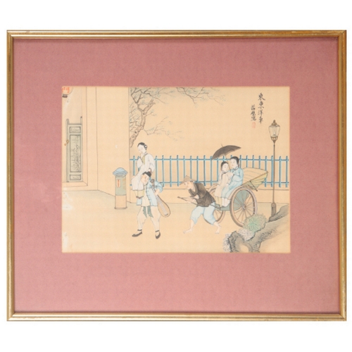 200 - A SERIES OF SIX CHINESE WATERCOLOURS 18th/19th century, predominantly depicting interior scenes, sig... 