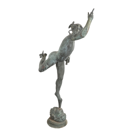 21 - AFTER GIAMBOLOGNA (1529-1608) A PATINATED METAL FIGURE OF MERCURY cast characteristically above the ... 