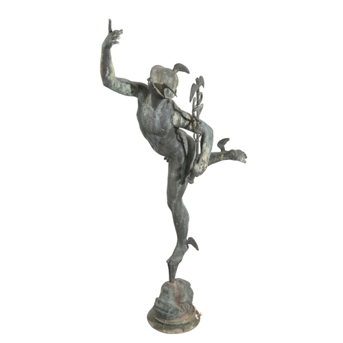 21 - AFTER GIAMBOLOGNA (1529-1608) A PATINATED METAL FIGURE OF MERCURY cast characteristically above the ... 