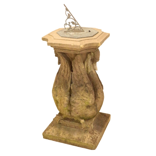 36 - A RECONSTITUTED STONE SUN DIAL with a cast metal and engraved dial by Brookbrae Ltd., on a base form... 