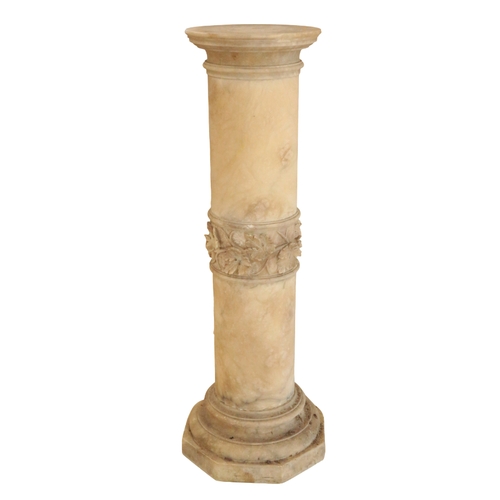 37 - A WHITE MARBLE COLUMNAR PLINTH 20th century, of circular section, with a central band of foliate car... 