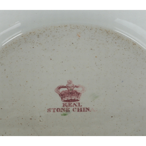 58 - A LARGE VICTORIAN REAL STONE CHINA BOWL the scalloped basin decorated with pagodas in mountainous la... 