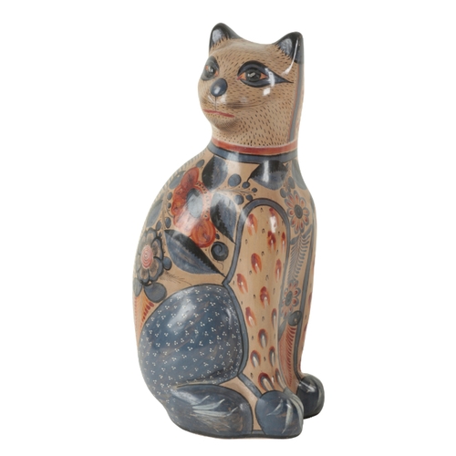 62 - A LARGE PAIR OF 'TONALA' CERAMIC CATS 20th century, both decorated with flowers and foliage, 38.5cm ... 