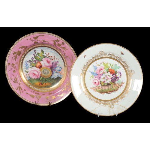 86 - TWO SEVRES PORCELAIN PLATES both decorated with floral sprigs and blue and gilt banding, 24cm wide, ... 