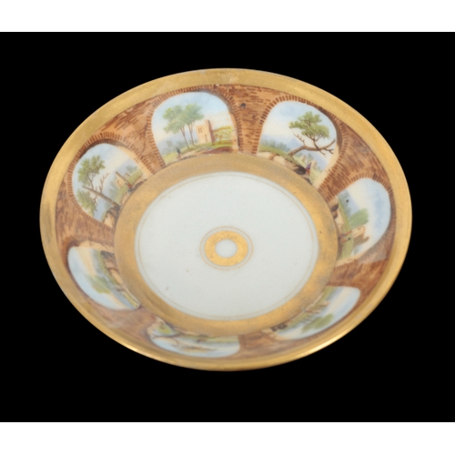 97 - A 19TH CENTURY CONTINENTAL PORCELAIN COFFEE CAN AND SAUCER both decorated with pastoral scenes viewe... 