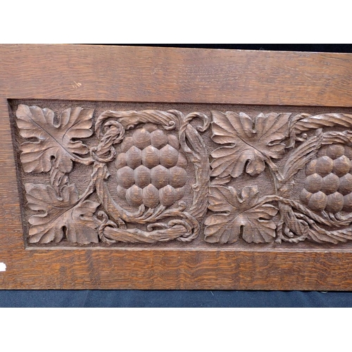 13 - A VICTORIAN OAK PANEL, CARVED WITH VINES IN GOTHIC STYLE within a flat border 34.5 x 104cm