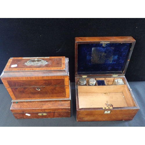 141 - A 19TH CENTURY MAHOGANY SCENT CASKET a 19th Century rosewood writing box and a 19th Century rosewood... 