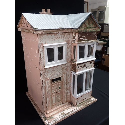 182 - AN EARLY 20TH CENTURY DOLL'S HOUSE, POSSIBLY MORITZ GOTTSCHALK two rooms with bay windows, the firep... 