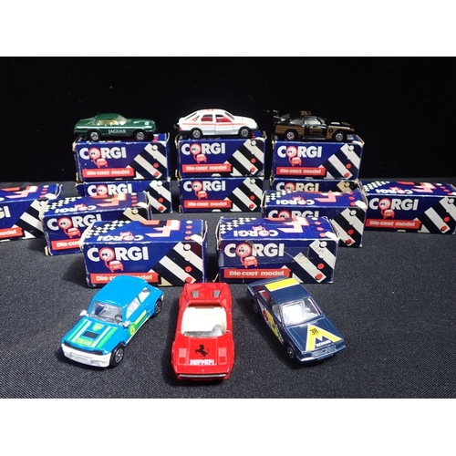 194 - TWELVE CORGI DIE-CAST CARS, 1980s SERIES Pontiac Firebird Rover Police, Jaguar Track Car, etc (boxed... 