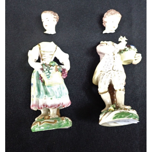 359 - A PAIR OF LATE 18TH CENTURY DERBY PORCELAIN FIGURES - A HUNTING COUPLE 14cm high and six other Derby... 