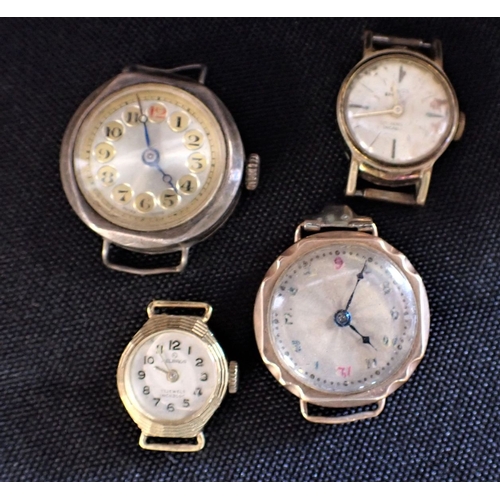 445 - A LADIES 9CT GOLD WRISTWATCH (lacking strap), and a quantity of gold and costume jewellery