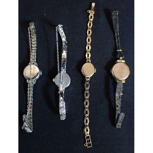 470 - A TUDOR ROYAL LADIES WATCH, WITH 9CT STRAP STAMPED 'ROLEX' a 9ct gold cased ladies' watch, and two m... 