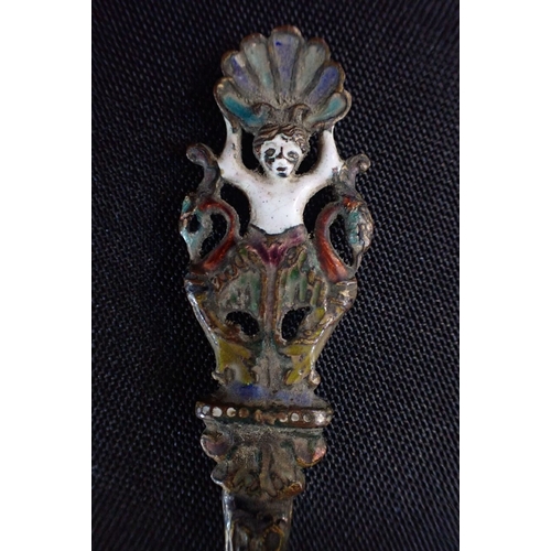 498 - A PAINTED ENAMEL SPOON probably Austro-Hungarian, in 18th century and Baroque styles