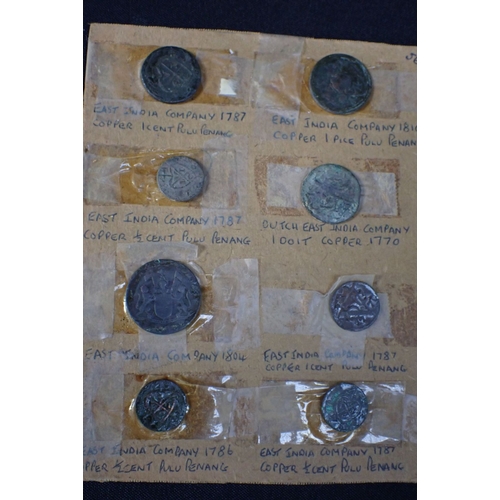 501 - A COLLECTION OF EAST INDIA COMPANY COINS cents and half-cents, 18th/19th century (formerly taped to ... 