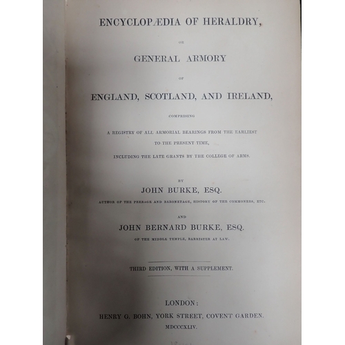 577 - BURKE, JOHN - 'ENCYCLOPAEDIA OF HERALDRY' third edition 1844, in red three quarter leather binding