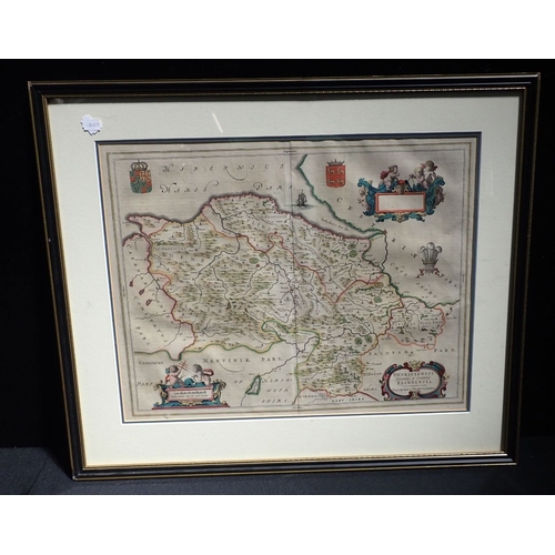 604 - W.BLAEU ENGRAVED MAP OFDENBEIGHSHIRE AND FLINTSHIRE hand coloured copperplate engraved map, framed, ... 