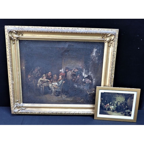 652 - AFTER DAVID WILKIE: 'THE VILLAGE POLITICIANS' oil on canvas,19th century 45 x 56cm plus gilt frame (... 