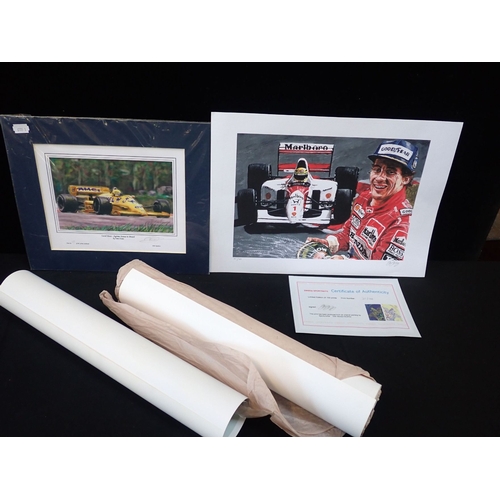 684 - LOCAL HERO - AYRTON SENNA IN BRAZIL LIMITED EDITION PRINT BY TOM DUNN 8/100 33cm x 28cm with 3 other... 