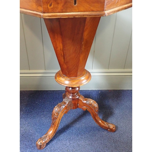 758 - A VICTORIAN MAHOGANY DAVENPORT and an inlaid octagonal Victorian work table (both with poor restorat... 