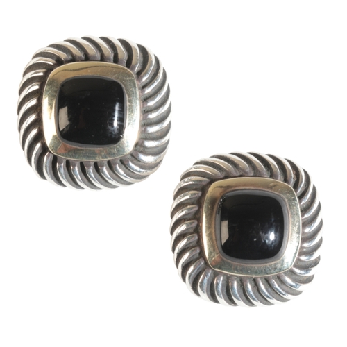 11 - DAVID YURMAN: A PAIR OF SILVER, 14K YELLOW GOLD AND ONYX SET EARRINGS the cabochon square onyx surro... 