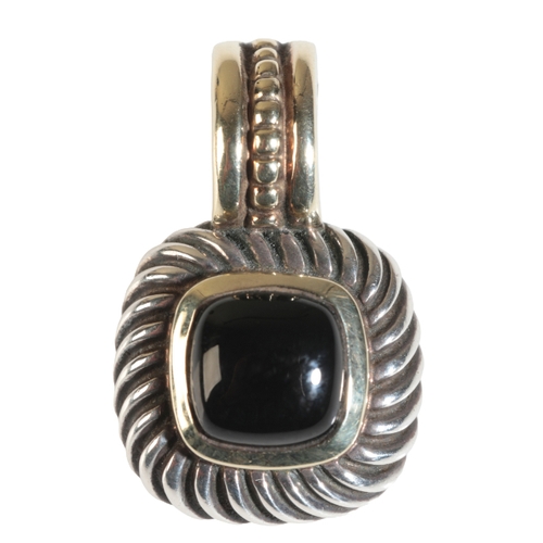 12 - DAVID YURMAN: A SILVER, 14K YELLOW GOLD AND ONYX SET PENDANT the square cabochon onyx within a rope ... 