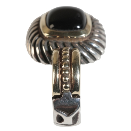 12 - DAVID YURMAN: A SILVER, 14K YELLOW GOLD AND ONYX SET PENDANT the square cabochon onyx within a rope ... 