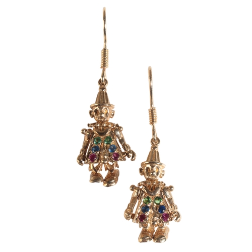 15 - A PAIR OF 9CT GOLD CLOWN EARRINGS set with various coloured stones, (c.6grams)