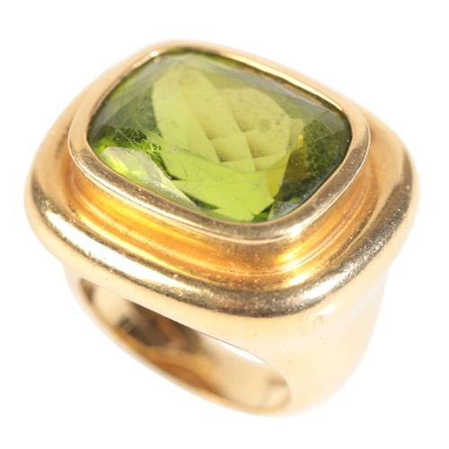 2 - PALOMA PICASSO FOR TIFFANY: A PERIDOT DRESS RING on an 18ct yellow gold shank, inscribed 