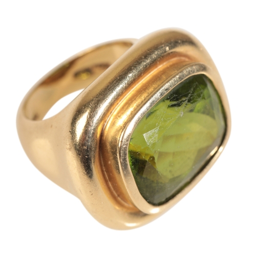 2 - PALOMA PICASSO FOR TIFFANY: A PERIDOT DRESS RING on an 18ct yellow gold shank, inscribed 