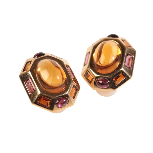 26 - A PAIR OF VERDURA 18K GOLD, AMETHYST AND CITRINE EARRINGS each with central citrine cabochon c.5ct w... 