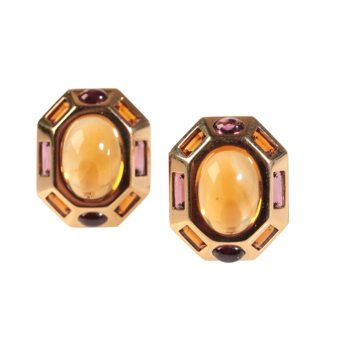 26 - A PAIR OF VERDURA 18K GOLD, AMETHYST AND CITRINE EARRINGS each with central citrine cabochon c.5ct w... 