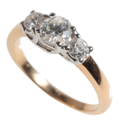 43 - A THREE STONE DIAMOND RING the central brilliant-cut diamond approx. 0.5ct flanked by two further di... 