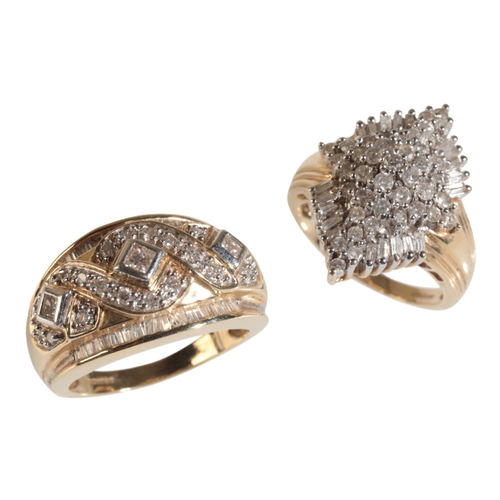 54 - A DIAMOND CLUSTER RING of lozenge form, on a yellow gold shank stamped 