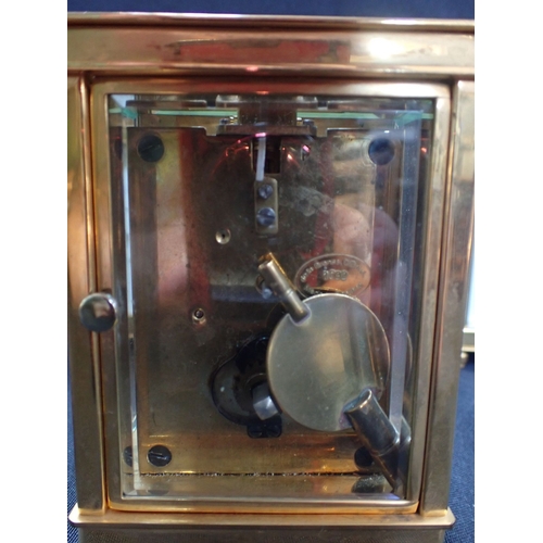 209 - THREE BRASS-CASED CARRIAGE CLOCKS BY DE LA GRENSE, OXFORD all similar (all running, one with damaged... 