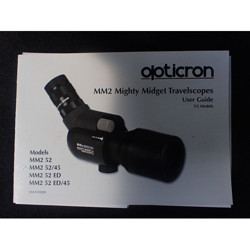 226 - AN OPTICRON MIGHTY MIDGET TRAVELSCOPE SPOTTING SCOPE MM2 52 with user guide HDF zoom, Opticron soft ... 