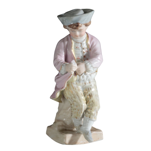 301 - A GROUP OF THREE DRESDEN FIGURES one stamped Meissen, two with engraved marks, largest 11cm high