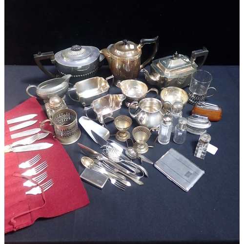 364 - A SILVER PLATED TEA SERVICE with another and other silver plated items