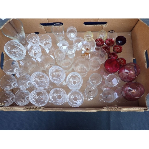 46 - A COLLECTION OF DRINKING GLASSES including Bohemian style sherry glasses, wines, and others