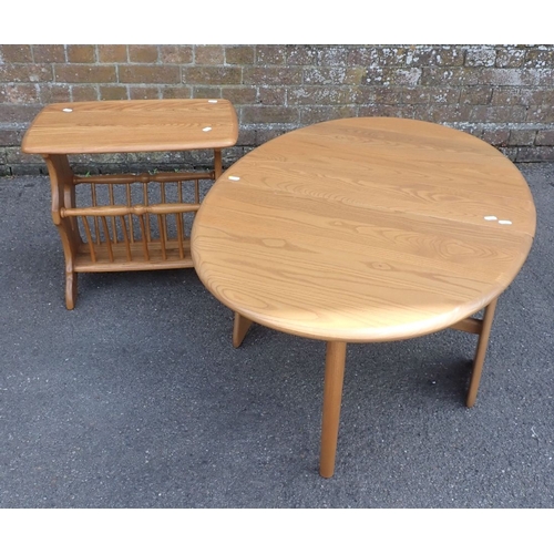 686 - AN ERCOL ELM MAGAZINE TABLE 55cm wide, and an Ercol drop-leaf coffee table 70cm wide (2)