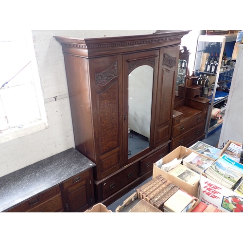 690 - A LATE VICTORIAN THREE-PIECE BEDROOM SUITE wardrobe, marble-topped washstand and dressing table, wit... 