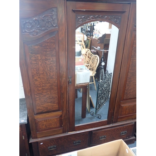 690 - A LATE VICTORIAN THREE-PIECE BEDROOM SUITE wardrobe, marble-topped washstand and dressing table, wit... 