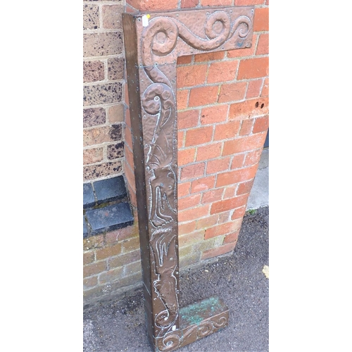 7 - A NEWLYN STYLE ARTS AND CRAFTS COPPER FENDER worked with mythical beasts 124cm wide