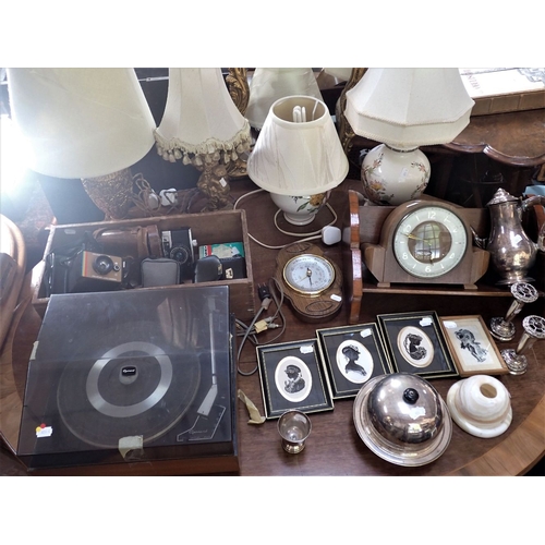 78 - A GARRARD SP25 Mk III TURNTABLE (untested), a barometer, table lamps, a wall mirror, a few cameras, ... 