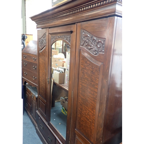 690 - A LATE VICTORIAN THREE-PIECE BEDROOM SUITE wardrobe, marble-topped washstand and dressing table, wit... 