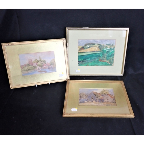 1130 - ENGLISH SCHOOL, 19TH CENTURY Two landscapes watercolours, initialled AJB, 10.5cm x 16.5cm, together ... 